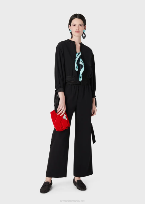 femei R802G60 bluză din satin tehnic cu detalii din satin Armani negru