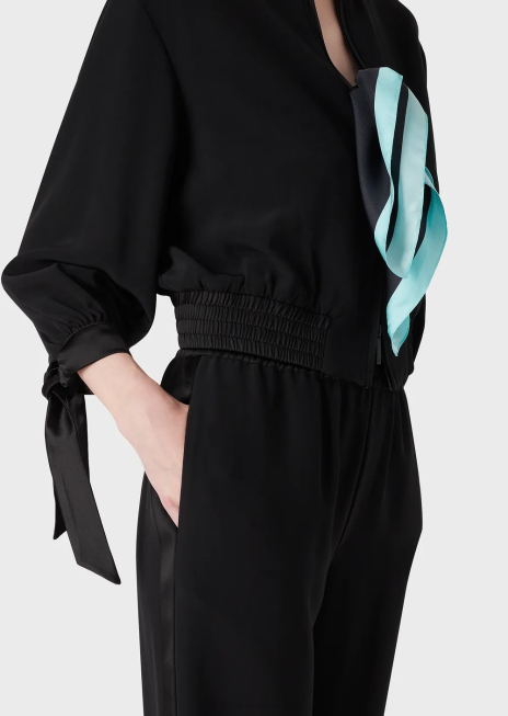 femei R802G60 bluză din satin tehnic cu detalii din satin Armani negru