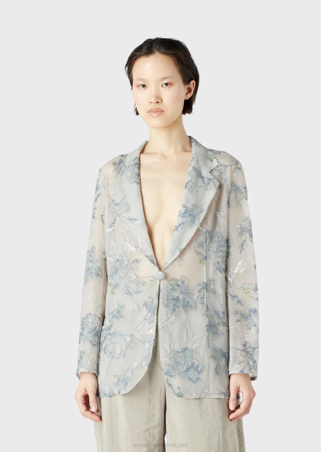 femei R802G61 jachetă din tul cu un singur piept cu broderie florală și paiete irizate Armani