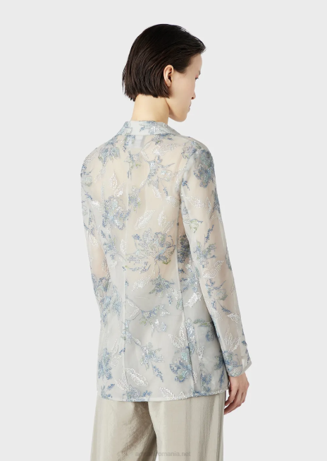 femei R802G61 jachetă din tul cu un singur piept cu broderie florală și paiete irizate Armani