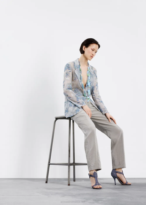 femei R802G61 jachetă din tul cu un singur piept cu broderie florală și paiete irizate Armani