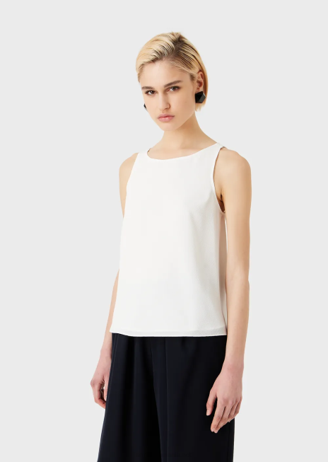 femei R802G344 top evazat cu panouri din spate din material granit Armani alb