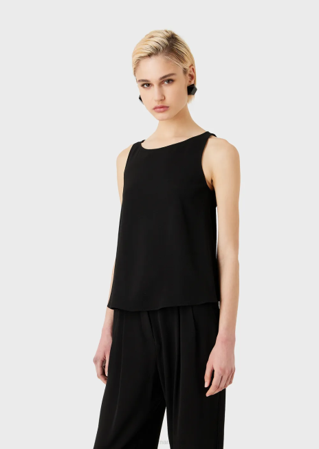 femei R802G346 top evazat cu panouri din spate din material granit Armani negru