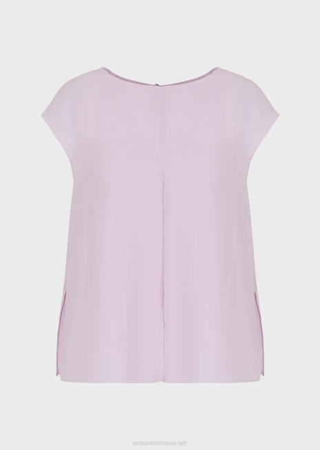 femei R802G347 top crepon cu mâneci tip șapcă și cu fantă Armani rosa chiaro