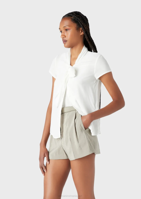 femei R802G352 bluză cu guler foulard și top din crepon de viscoză Armani alb