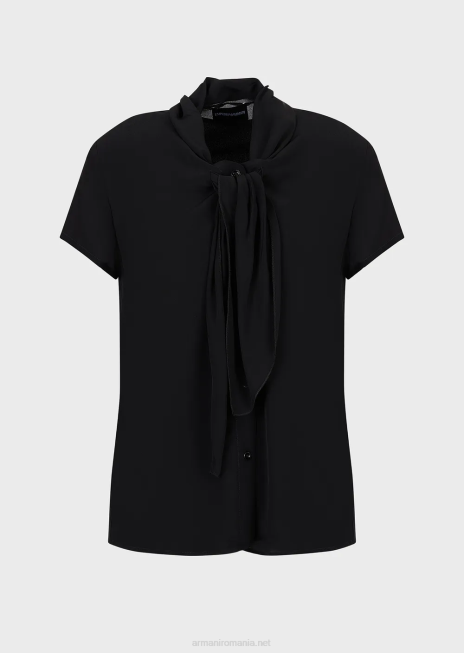 femei R802G353 bluză cu guler foulard și top din crepon de viscoză Armani negru