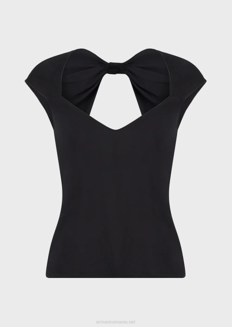 femei R802G354 Top din jerseu de vascoza cu fundita supradimensionata Armani negru