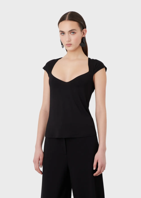 femei R802G354 Top din jerseu de vascoza cu fundita supradimensionata Armani negru