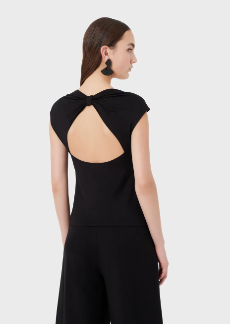 femei R802G354 Top din jerseu de vascoza cu fundita supradimensionata Armani negru