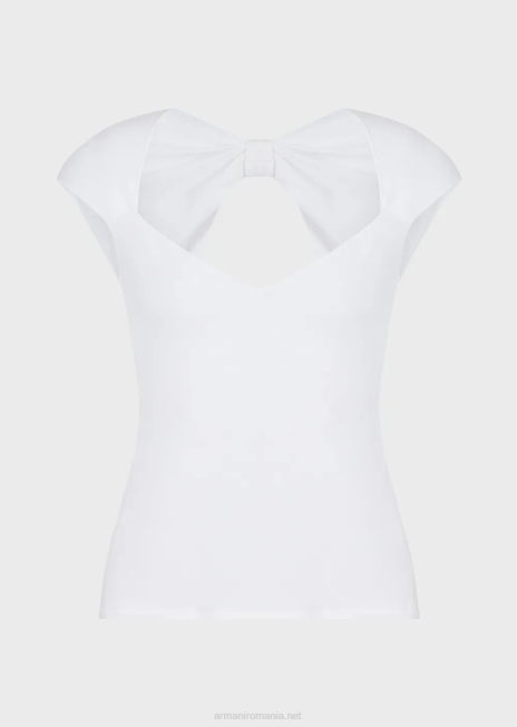femei R802G355 Top din jerseu de vascoza cu fundita supradimensionata Armani alb