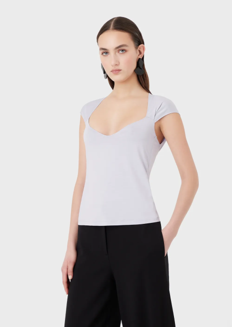 femei R802G356 Top din jerseu de vascoza cu fundita supradimensionata Armani lilla