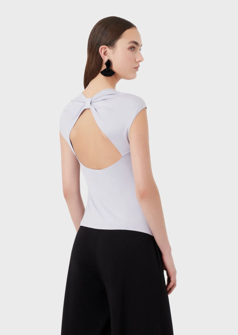 femei R802G356 Top din jerseu de vascoza cu fundita supradimensionata Armani lilla