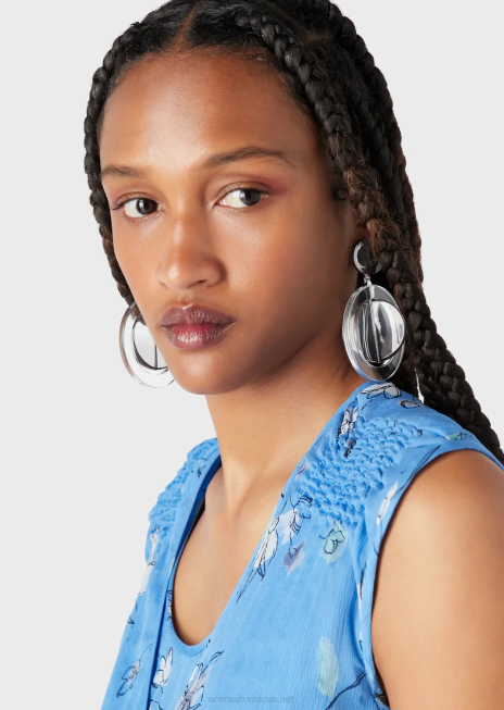 femei R802G357 Top din crepon de mătase cu model de flori stilizat, cu decolteu în V încrucișat Armani