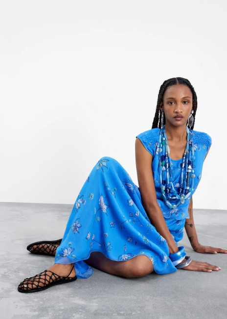 femei R802G357 Top din crepon de mătase cu model de flori stilizat, cu decolteu în V încrucișat Armani