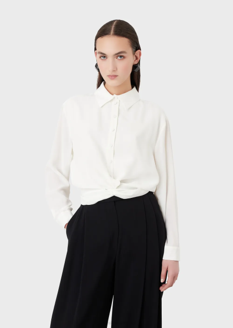 femei R802G359 cămașă din crepon de viscoză cu nod răsucit Armani alb