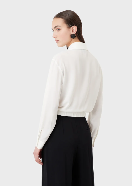 femei R802G359 cămașă din crepon de viscoză cu nod răsucit Armani alb