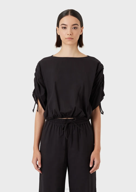 femei R802G361 bluză decupată din poplin, cu mâneci cu șnur Armani negru