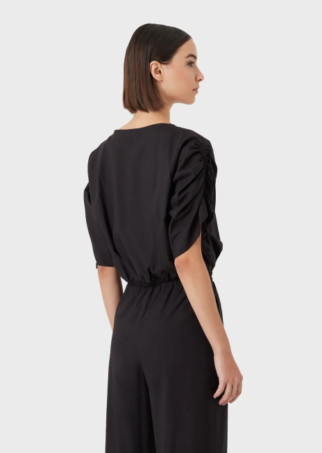 femei R802G361 bluză decupată din poplin, cu mâneci cu șnur Armani negru
