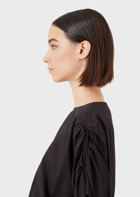 femei R802G361 bluză decupată din poplin, cu mâneci cu șnur Armani negru