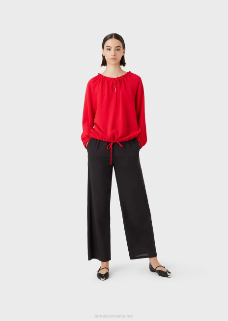 femei R802G363 bluză din crepon de viscoză cu șnur Armani roșu