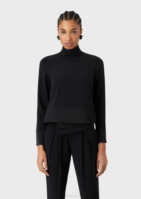 femei R802G365 bluză cu decolteu fals din satin envers Armani negru