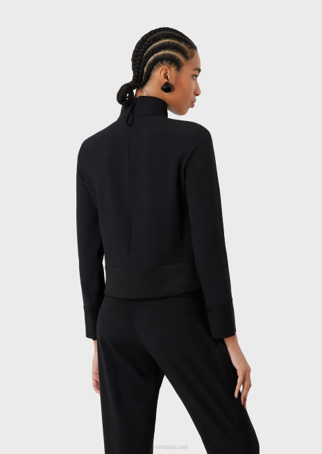 femei R802G365 bluză cu decolteu fals din satin envers Armani negru