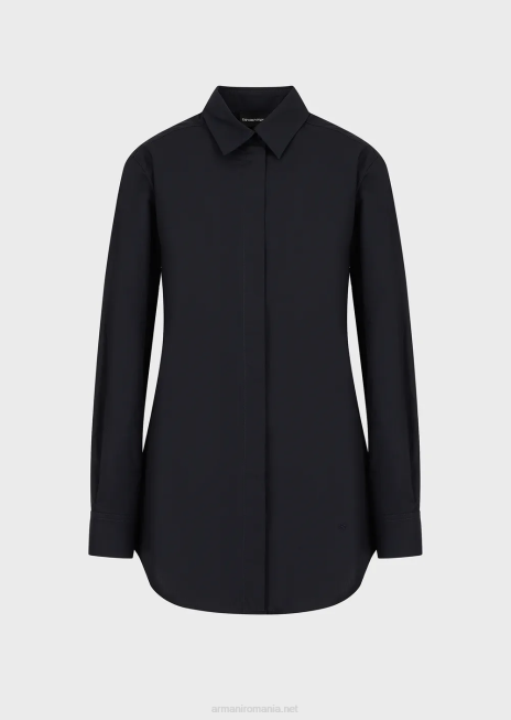 femei R802G366 cămașă supradimensionată din poplin cu deschidere Armani albastru marin