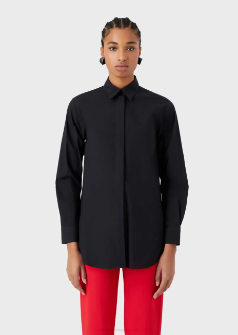 femei R802G366 cămașă supradimensionată din poplin cu deschidere Armani albastru marin