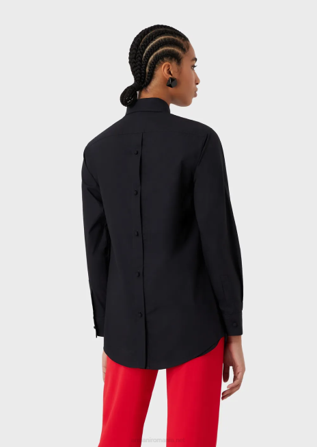 femei R802G366 cămașă supradimensionată din poplin cu deschidere Armani albastru marin