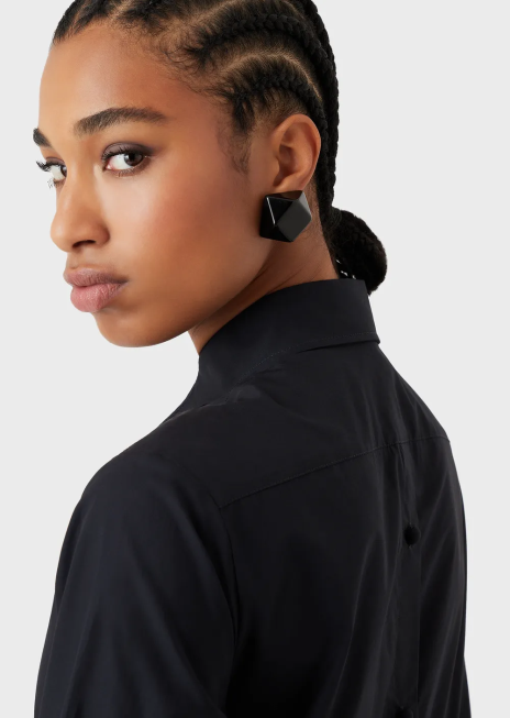 femei R802G366 cămașă supradimensionată din poplin cu deschidere Armani albastru marin