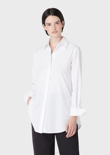 femei R802G367 cămașă supradimensionată din poplin cu deschidere Armani alb