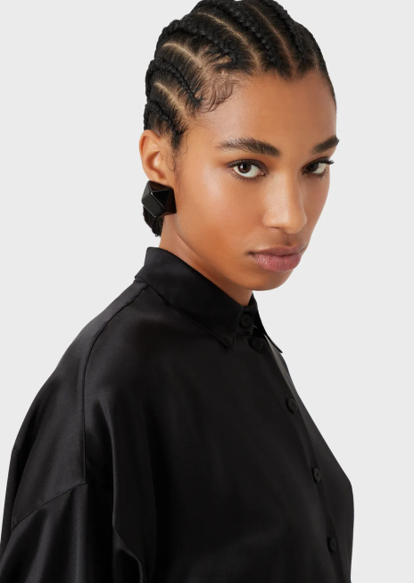 femei R802G369 camasa supradimensionata din satin de matase cu deschidere Armani