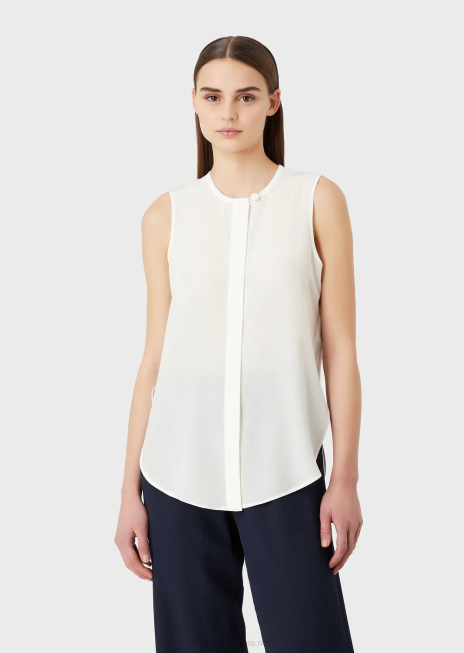 femei R802G371 top fără mâneci crepe-de-chine de mătase pură Armani alb
