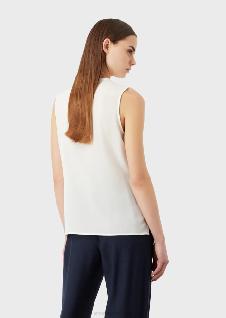 femei R802G371 top fără mâneci crepe-de-chine de mătase pură Armani alb
