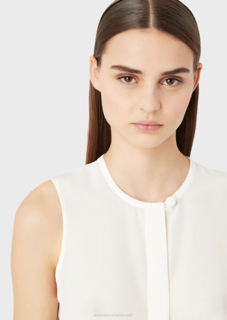 femei R802G371 top fără mâneci crepe-de-chine de mătase pură Armani alb