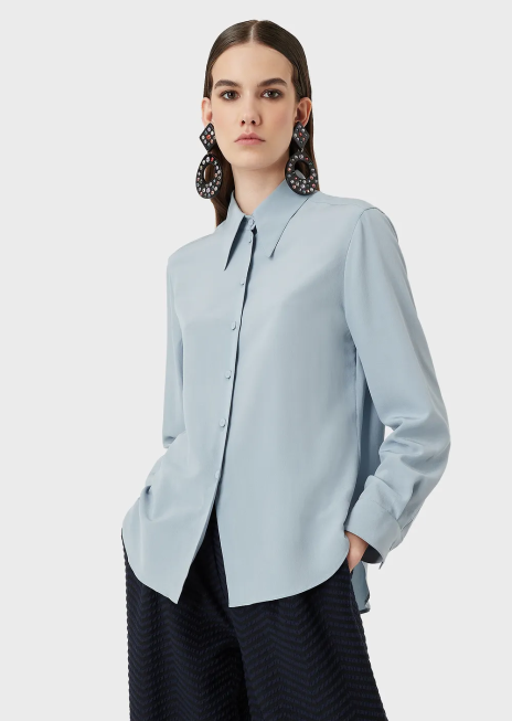 femei R802G374 cămașă din crepe-de-chine de mătase pură Armani azur