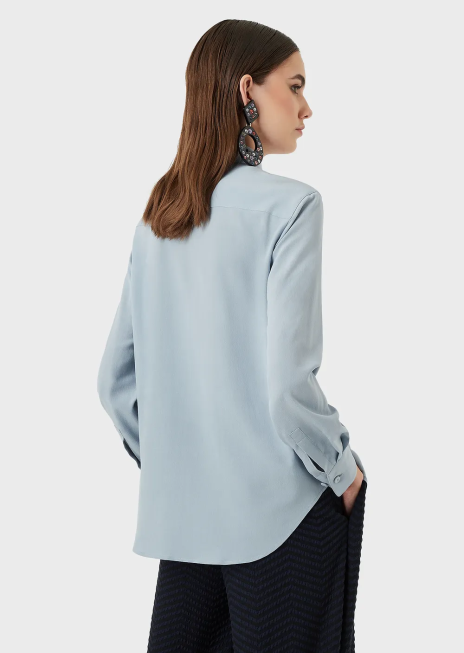 femei R802G374 cămașă din crepe-de-chine de mătase pură Armani azur