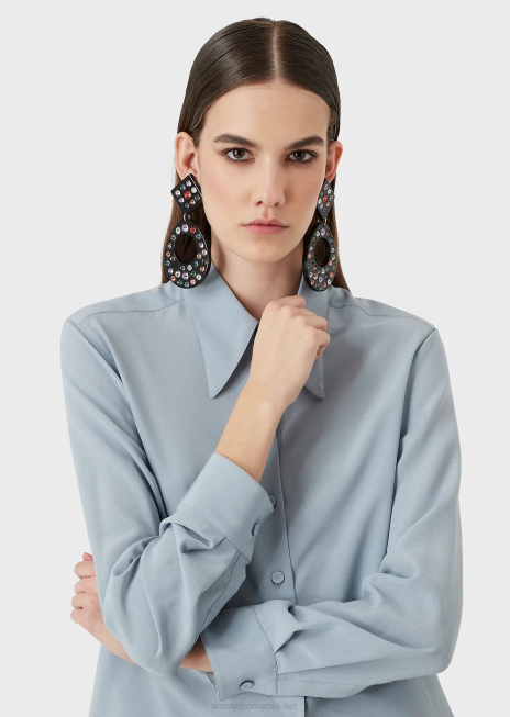 femei R802G374 cămașă din crepe-de-chine de mătase pură Armani azur