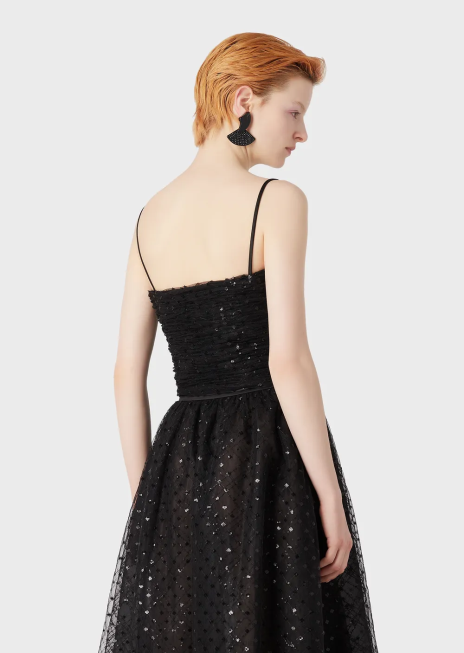 femei R802G376 top din tul cu broderie geometrică cu paiete Armani negru