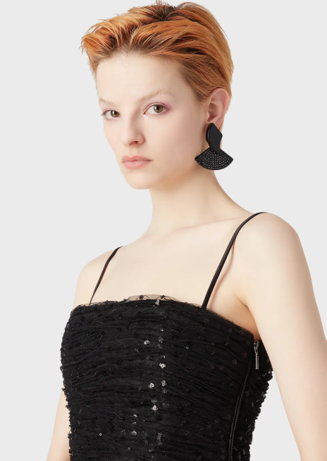 femei R802G376 top din tul cu broderie geometrică cu paiete Armani negru