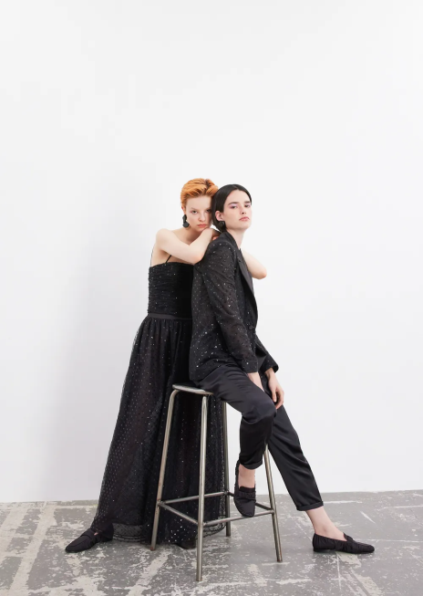 femei R802G376 top din tul cu broderie geometrică cu paiete Armani negru