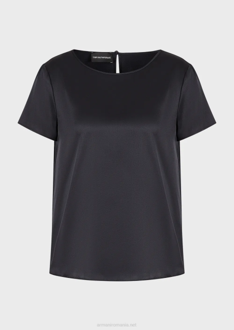 femei R802G377 bluză din satin de mătase Armani albastru marin