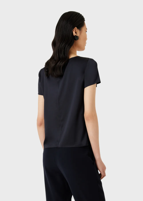 femei R802G377 bluză din satin de mătase Armani albastru marin