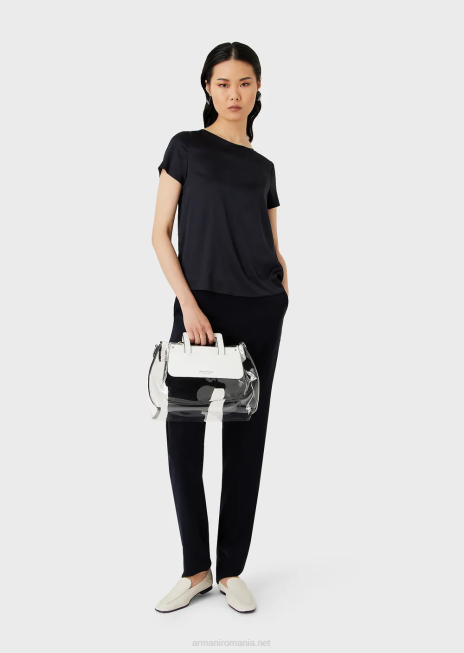 femei R802G377 bluză din satin de mătase Armani albastru marin