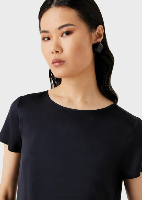 femei R802G377 bluză din satin de mătase Armani albastru marin