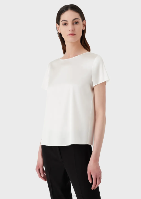 femei R802G378 bluză din satin de mătase Armani alb