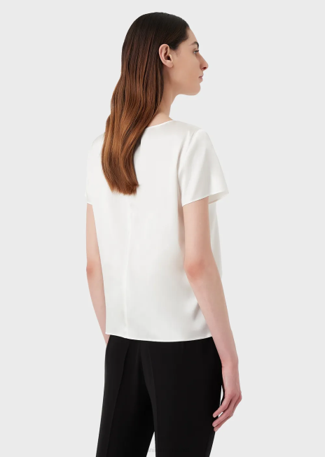 femei R802G378 bluză din satin de mătase Armani alb