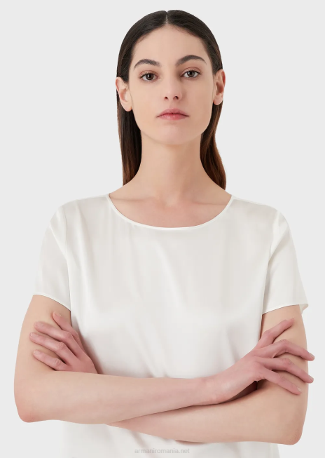 femei R802G378 bluză din satin de mătase Armani alb