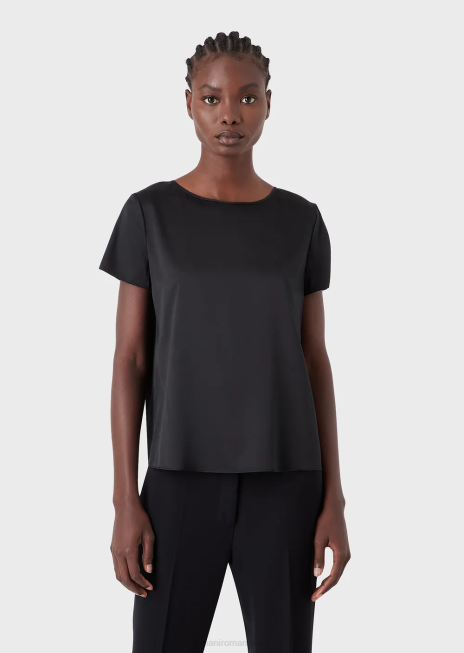 femei R802G379 bluză din satin de mătase Armani negru