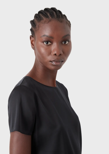 femei R802G379 bluză din satin de mătase Armani negru